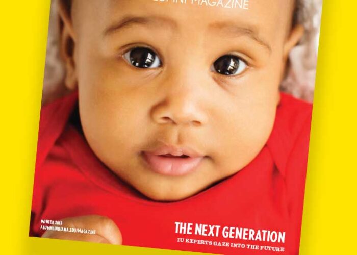 Close up of IU Alumni Magazine cover featuring a baby's face and the headline "The next generation."