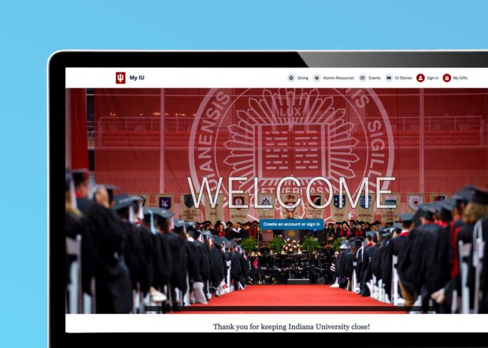 Closeup of laptop with MyIU.org home page on screen.